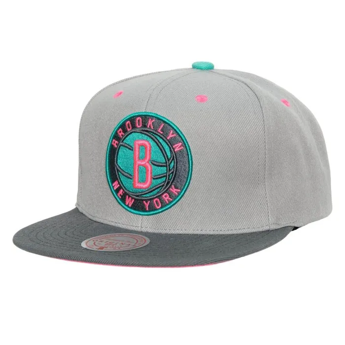 Mitchell and Ness Grey Wolf Mags Snapback Brooklyn Nets Men Hats and Headwear