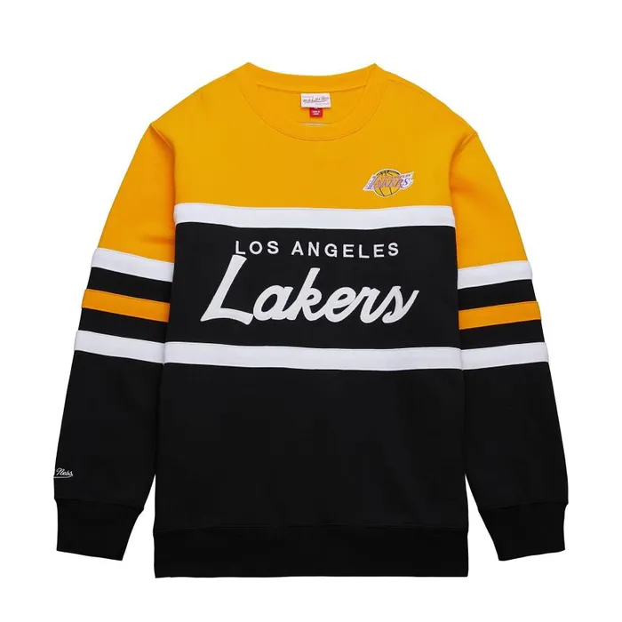 Mitchell and Ness Head Coach Fleece Crew Vintage Logo Los Angeles Lakers Men Hoodies and Sweatshirts Mitchell and Ness Head Coach Fleece Crew Vintage Logo Los Angeles Lakers Men Hoodies and Sweatshirts