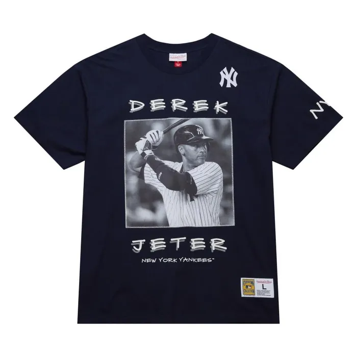Mitchell and Ness Heavyweight Premium Player Tee Vintage Logo New York Yankees Derek Jeter Men TShirts and Tops