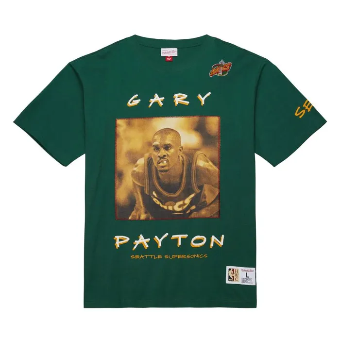 Mitchell and Ness Heavyweight Premium Player Tee Vintage Logo Seattle Supersonics Gary Payton Men TShirts and Tops Mitchell and Ness Heavyweight Premium Player Tee Vintage Logo Seattle Supersonics Gary Payton Men TShirts and Tops