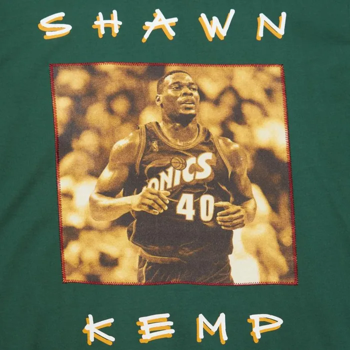 Mitchell and Ness Heavyweight Premium Player Tee Vintage Logo Seattle Supersonics Shawn Kemp Men TShirts and Tops Mitchell and Ness Heavyweight Premium Player Tee Vintage Logo Seattle Supersonics Shawn Kemp Men TShirts and Tops