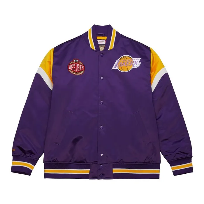 Mitchell and Ness Heavyweight Satin Jacket Los Angeles Lakers Men Jackets and Outerwear Mitchell and Ness Heavyweight Satin Jacket Los Angeles Lakers Men Jackets and Outerwear