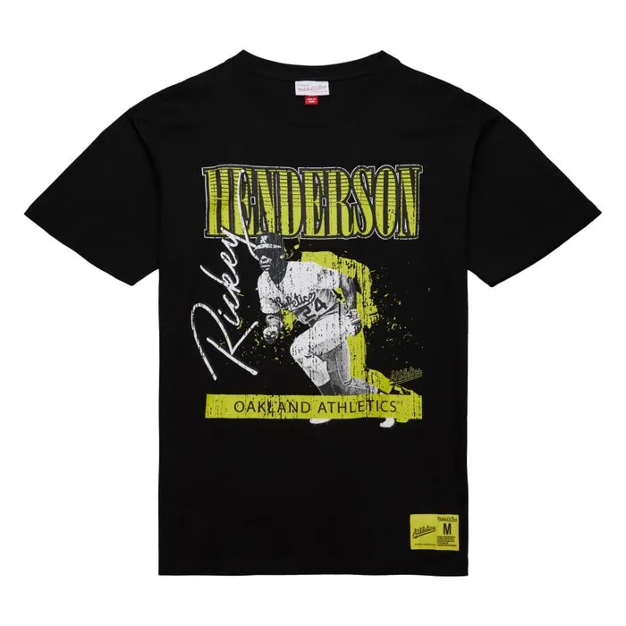Mitchell and Ness HW Neon Pop Player SS Tee Vintage Logo Oakland Athletics Rickey Henderson Men TShirts and Tops Mitchell and Ness HW Neon Pop Player SS Tee Vintage Logo Oakland Athletics Rickey Henderson Men TShirts and Tops