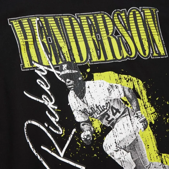 Mitchell and Ness HW Neon Pop Player SS Tee Vintage Logo Oakland Athletics Rickey Henderson Men TShirts and Tops