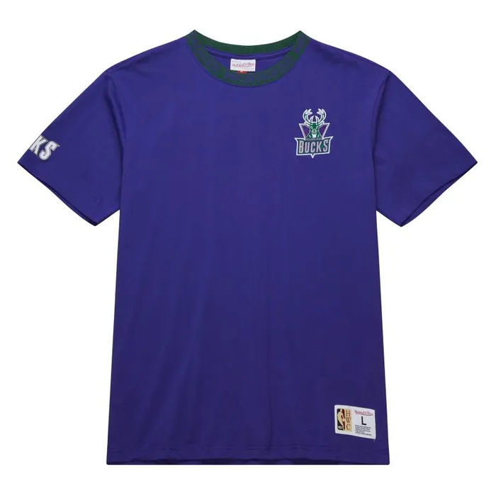Mitchell and Ness Jacquard Ringer SS Tee Vintage Logo Milwaukee Bucks Men TShirts and Tops Mitchell and Ness Jacquard Ringer SS Tee Vintage Logo Milwaukee Bucks Men TShirts and Tops