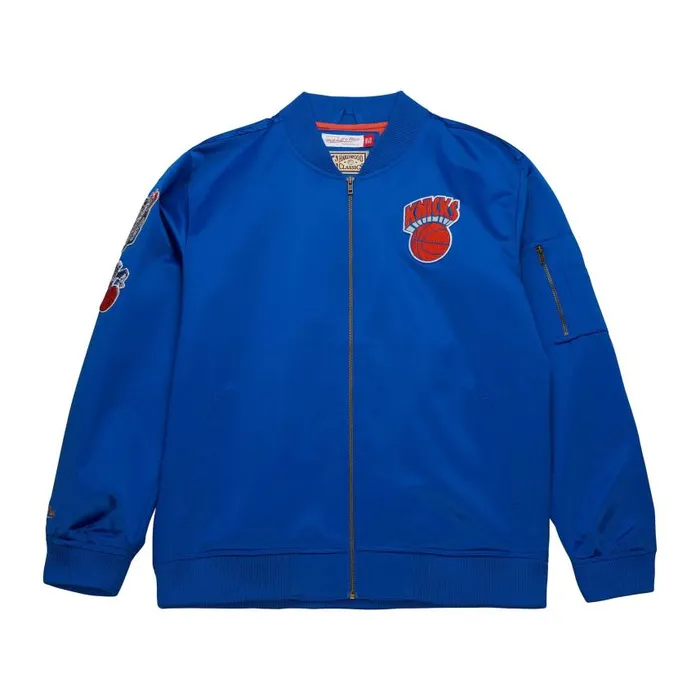 Mitchell and Ness Lightweight Satin Bomber Vintage Logo New York Knicks Men Jackets and Outerwear Mitchell and Ness Lightweight Satin Bomber Vintage Logo New York Knicks Men Jackets and Outerwear