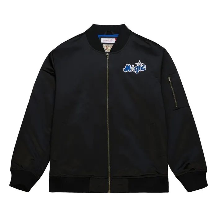 Mitchell and Ness Lightweight Satin Bomber Vintage Logo Orlando Magic Men Jackets and Outerwear Mitchell and Ness Lightweight Satin Bomber Vintage Logo Orlando Magic Men Jackets and Outerwear