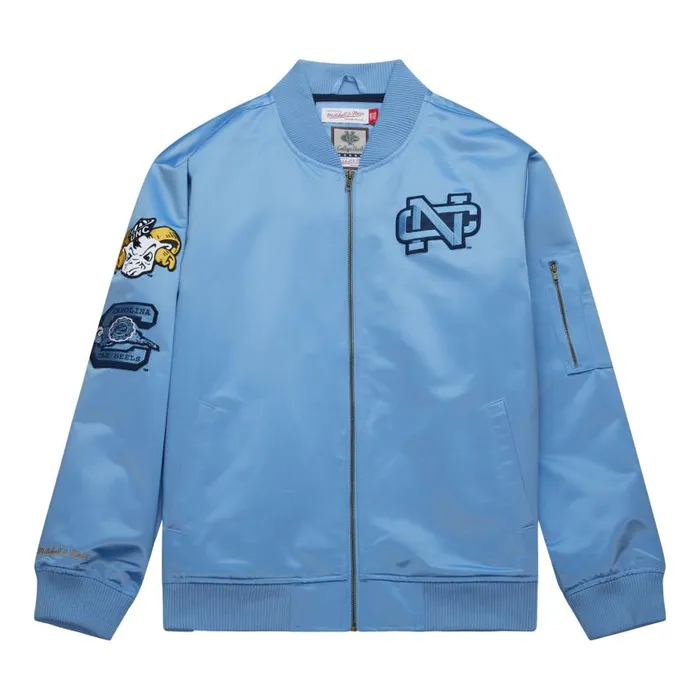 Mitchell and Ness Lightweight Satin Bomber Vintage Logo University Of North Carolina Men Jackets and Outerwear Mitchell and Ness Lightweight Satin Bomber Vintage Logo University Of North Carolina Men Jackets and Outerwear