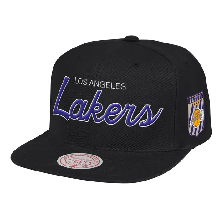 Mitchell and Ness Pink Under Script Snapback HWC Los Angeles Lakers Men Hats and Headwear Mitchell and Ness Pink Under Script Snapback HWC Los Angeles Lakers Men Hats and Headwear