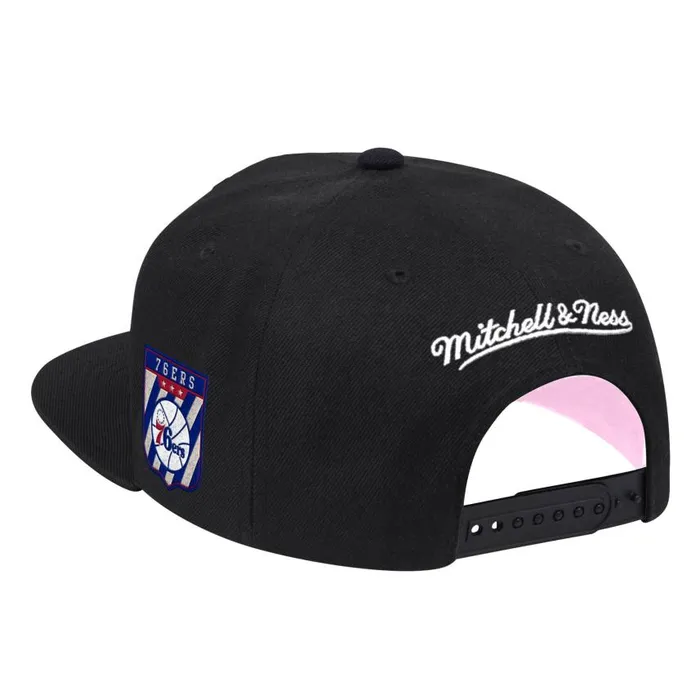 Mitchell and Ness Pink Under Script Snapback HWC Philadelphia 76ers Men Hats and Headwear