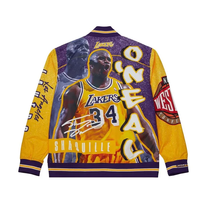 Mitchell and Ness Player Burst Warm Up Jacket Los Angeles Lakers Shaquille O039Neal Men Jackets and Outerwear