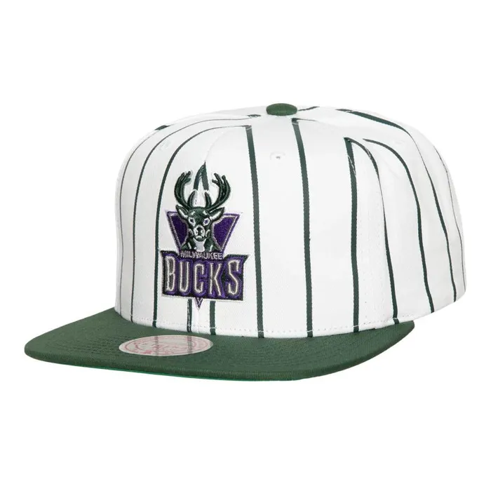 Mitchell and Ness Retro Pinstripe Snapback HWC Milwaukee Bucks Men Hats and Headwear Mitchell and Ness Retro Pinstripe Snapback HWC Milwaukee Bucks Men Hats and Headwear
