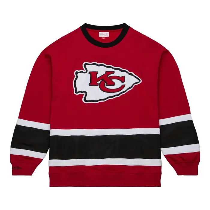 Mitchell and Ness Satin Insert Fleece Crew Kansas City Chiefs Men Hoodies and Sweatshirts