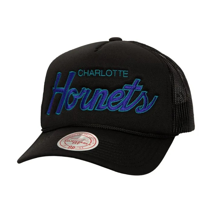 Mitchell and Ness Script Trucker HWC Charlotte Hornets Men Hats and Headwear