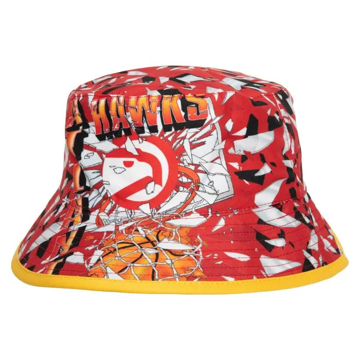 Mitchell and Ness Shattered Big Face Bucket HWC Atlanta Hawks Men Hats and Headwear Mitchell and Ness Shattered Big Face Bucket HWC Atlanta Hawks Men Hats and Headwear