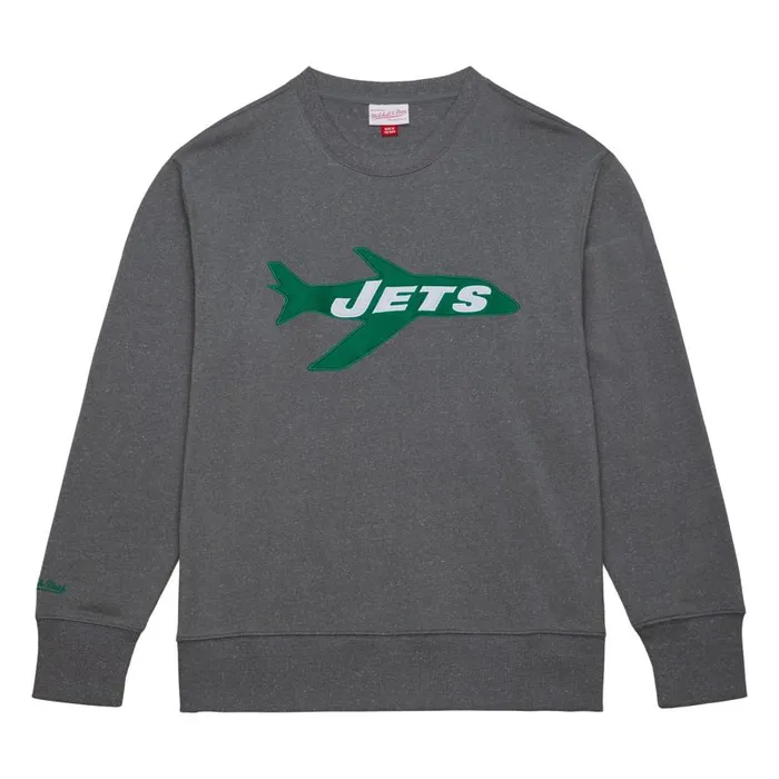 Mitchell and Ness Snow Washed Fleece Crew New York Jets Men Hoodies and Sweatshirts Mitchell and Ness Snow Washed Fleece Crew New York Jets Men Hoodies and Sweatshirts