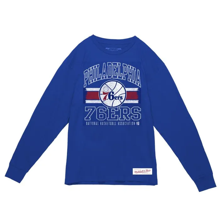 Mitchell and Ness Striped Logo Lockup Slub Philadelphia 76ers Men TShirts and Tops Mitchell and Ness Striped Logo Lockup Slub Philadelphia 76ers Men TShirts and Tops