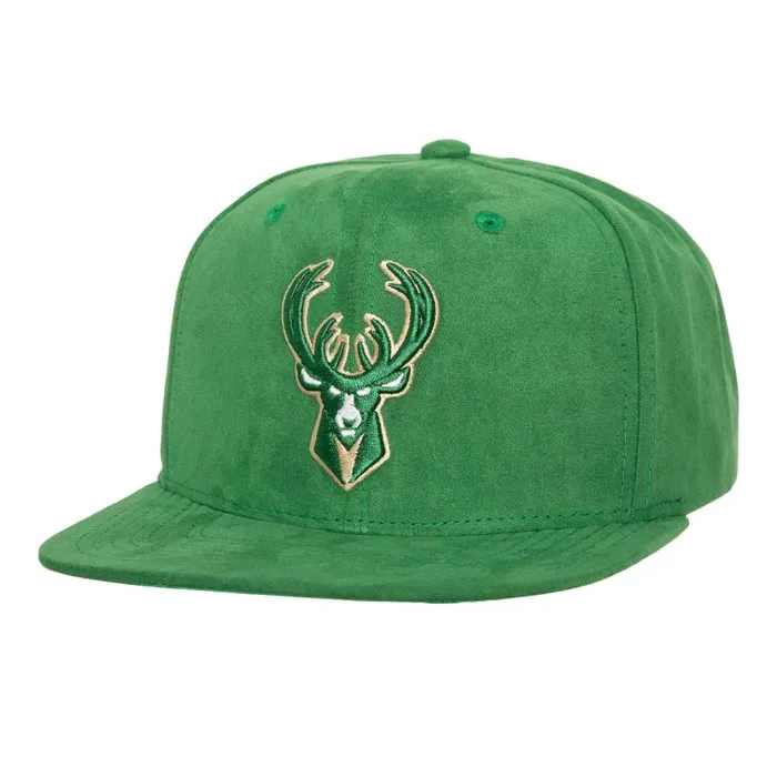 Mitchell and Ness Sweet Suede Snapback Milwaukee Bucks Men Hats and Headwear