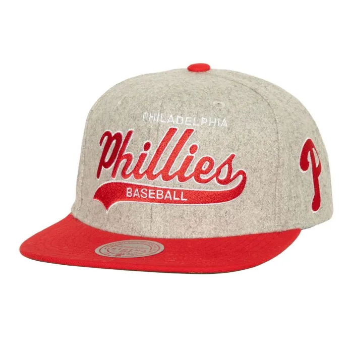Mitchell and Ness Tailsweep 20 Melton Snapback Philadelphia Phillies Men Hats and Headwear Mitchell and Ness Tailsweep 20 Melton Snapback Philadelphia Phillies Men Hats and Headwear