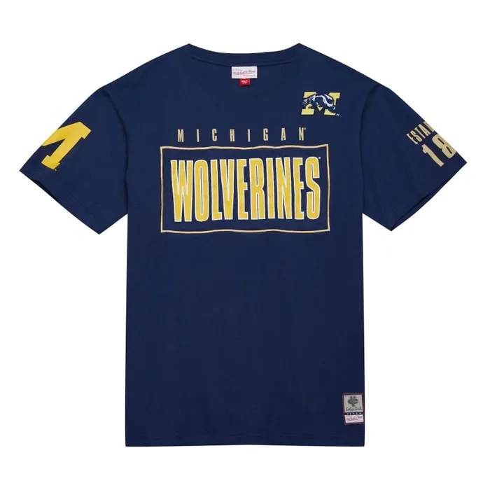 Mitchell and Ness Team OG 20 Premium SS Tee Vintage Logo University Of Michigan Men TShirts and Tops Mitchell and Ness Team OG 20 Premium SS Tee Vintage Logo University Of Michigan Men TShirts and Tops