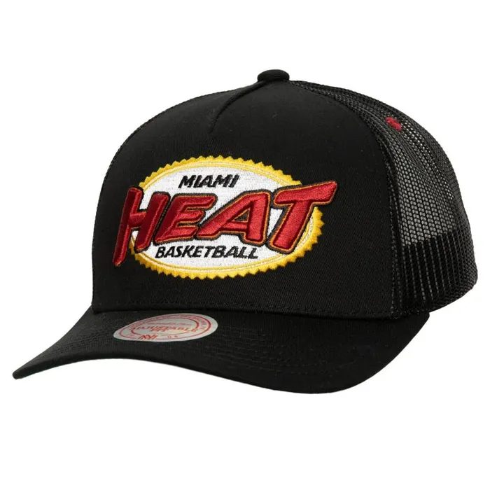Mitchell and Ness Team Seal Trucker Snapback HWC Miami Heat Men Hats and Headwear Mitchell and Ness Team Seal Trucker Snapback HWC Miami Heat Men Hats and Headwear