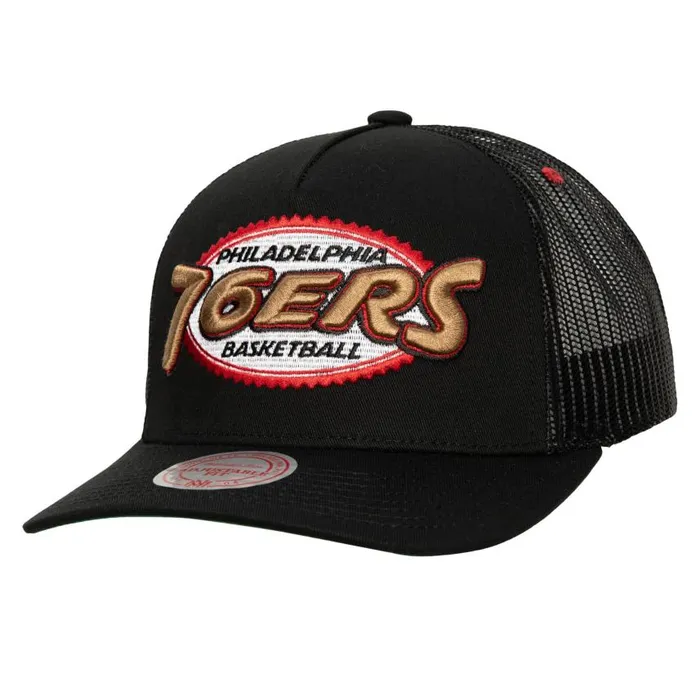 Mitchell and Ness Team Seal Trucker Snapback HWC Philadelphia 76ers Men Hats and Headwear Mitchell and Ness Team Seal Trucker Snapback HWC Philadelphia 76ers Men Hats and Headwear