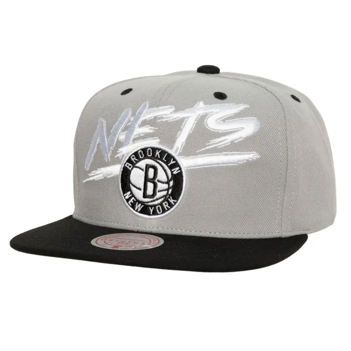Mitchell and Ness Transcript Snapback Brooklyn Nets Men Hats and Headwear