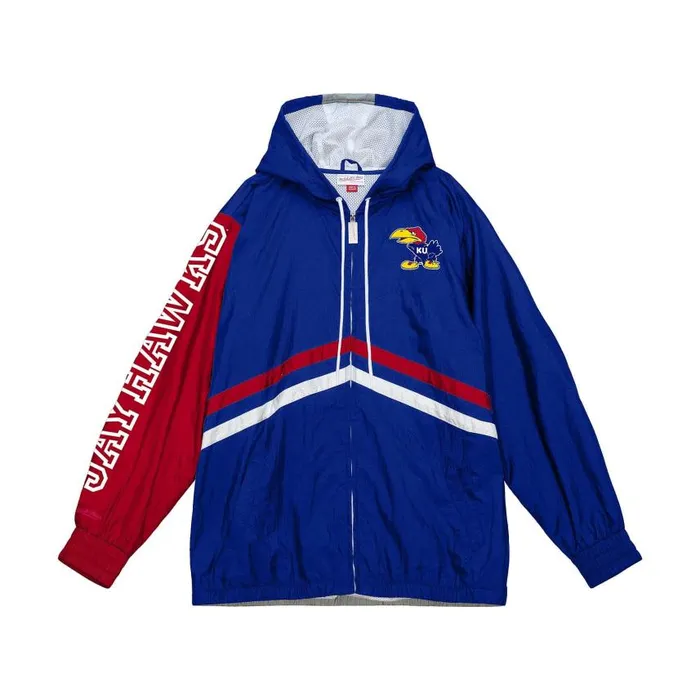 Mitchell and Ness Undeniable Full Zip Windbreaker University Of Kansas Men Jackets and Outerwear Mitchell and Ness Undeniable Full Zip Windbreaker University Of Kansas Men Jackets and Outerwear