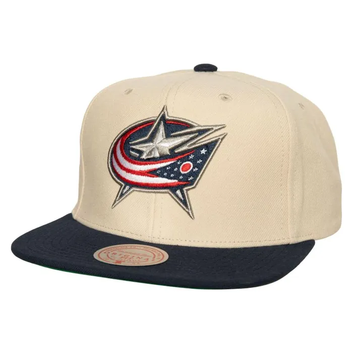 Mitchell and Ness Vintage OffWhite Snapback Columbus Blue Jackets Men Hats and Headwear Mitchell and Ness Vintage OffWhite Snapback Columbus Blue Jackets Men Hats and Headwear