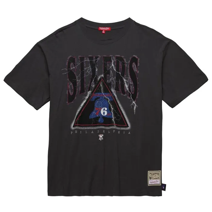 Mitchell and Ness Women039s Logo Boyfriend Tee Philadelphia 76ers Women TShirts and Tops