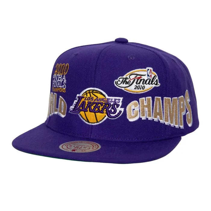 Mitchell and Ness World Champs Snapback Los Angeles Lakers Men Hats and Headwear Mitchell and Ness World Champs Snapback Los Angeles Lakers Men Hats and Headwear