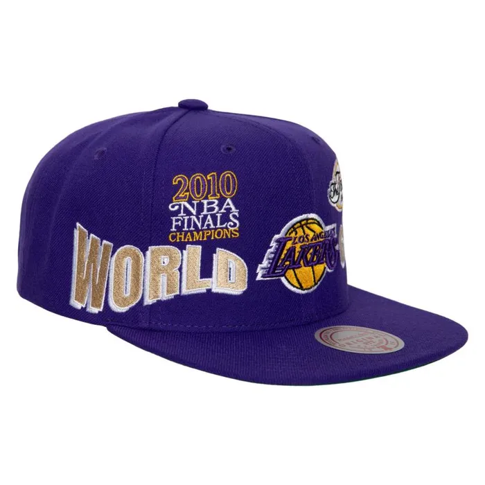 Mitchell and Ness World Champs Snapback Los Angeles Lakers Men Hats and Headwear Mitchell and Ness World Champs Snapback Los Angeles Lakers Men Hats and Headwear