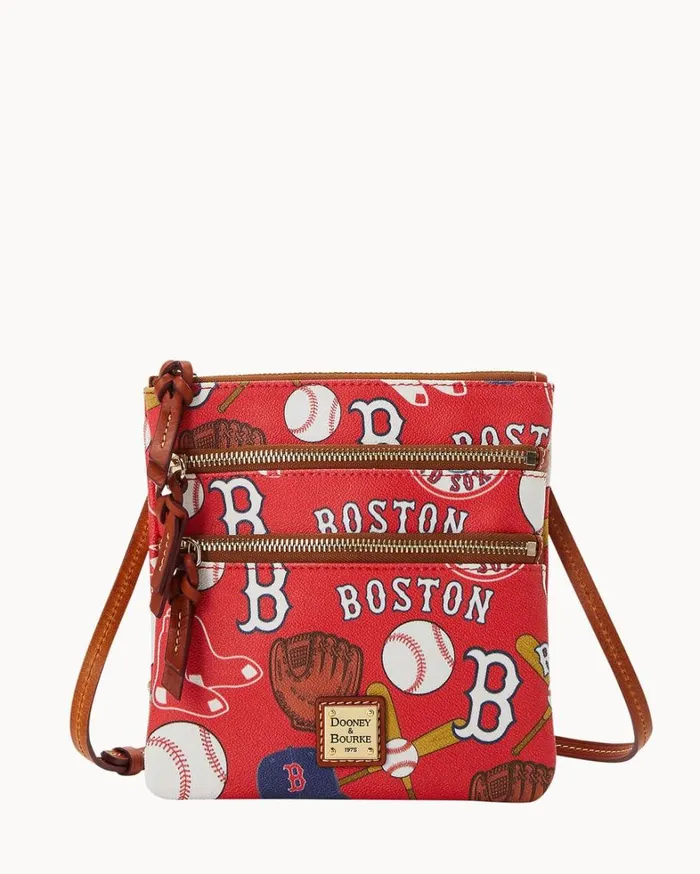 MLB Red Sox North South Triple Zip Crossbody Red Sox Women Dooney and Bourke Crossbodies MLB Red Sox North South Triple Zip Crossbody Red Sox Women Dooney and Bourke Crossbodies