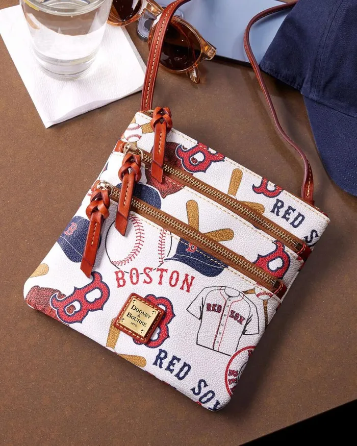 MLB Red Sox North South Triple Zip Crossbody Red Sox Women Dooney and Bourke Crossbodies MLB Red Sox North South Triple Zip Crossbody Red Sox Women Dooney and Bourke Crossbodies