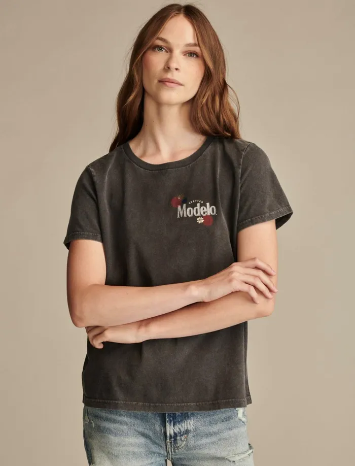 Modelo Rose Foil Classic Crew Phantom Women Lucky Brand Graphic Tees
