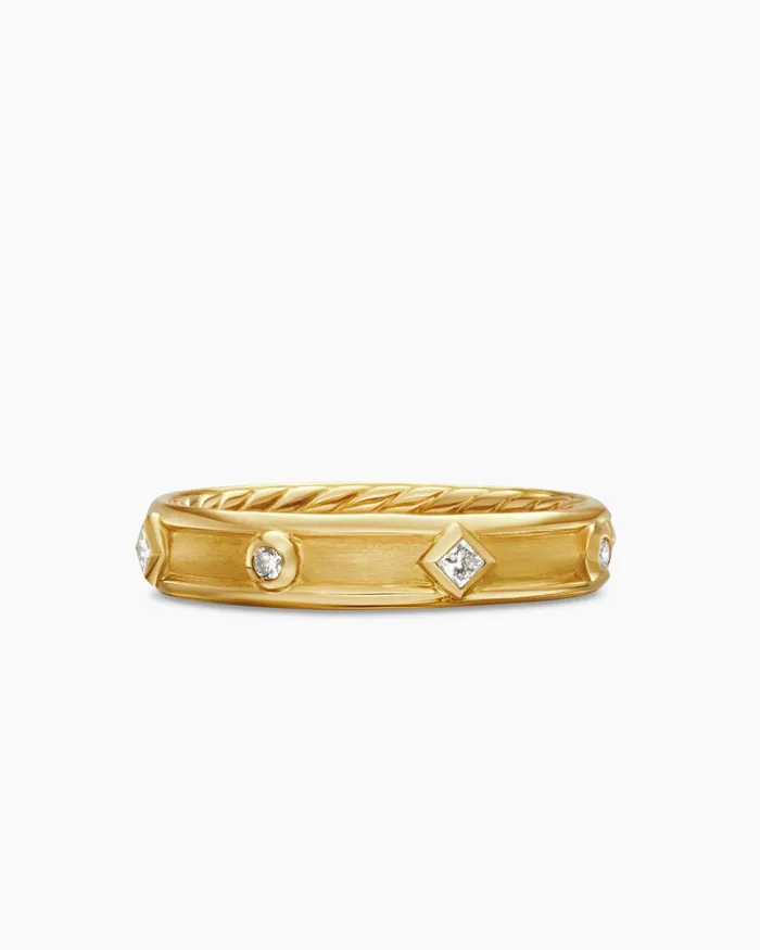Modern Renaissance Band Ring In 18K Yellow Gold With Diamonds 4mm Women David Yurman Band Modern Renaissance Band Ring In 18K Yellow Gold With Diamonds 4mm Women David Yurman Band