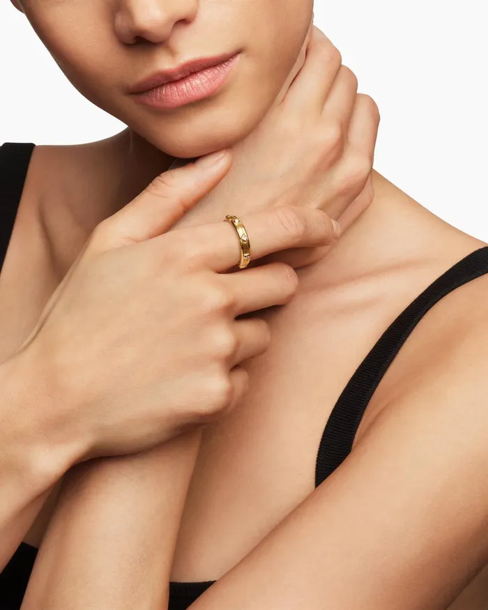 Modern Renaissance Band Ring In 18K Yellow Gold With Diamonds 4mm Women David Yurman Band Modern Renaissance Band Ring In 18K Yellow Gold With Diamonds 4mm Women David Yurman Band
