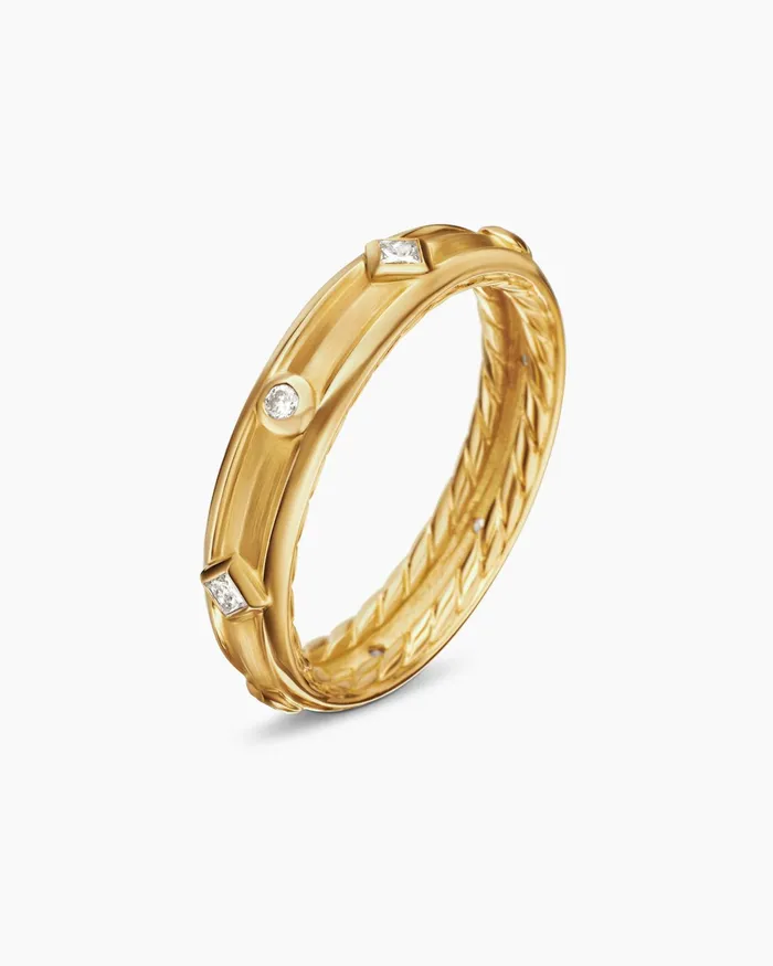 Modern Renaissance Band Ring In 18K Yellow Gold With Diamonds 4mm Women David Yurman Band Modern Renaissance Band Ring In 18K Yellow Gold With Diamonds 4mm Women David Yurman Band