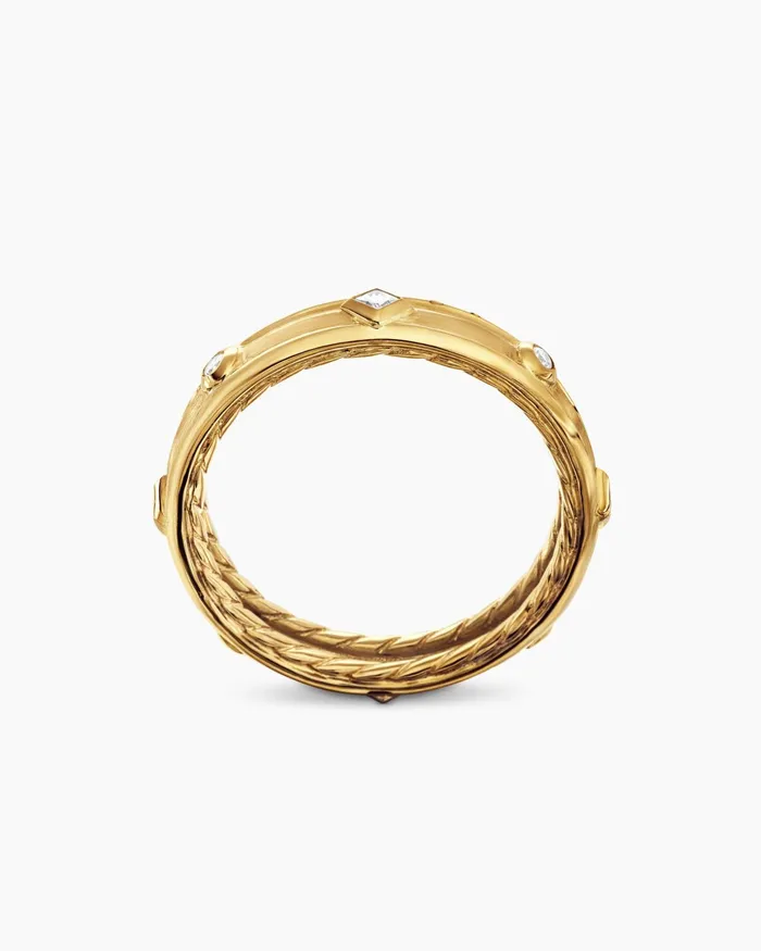 Modern Renaissance Band Ring In 18K Yellow Gold With Diamonds 4mm Women David Yurman Band Modern Renaissance Band Ring In 18K Yellow Gold With Diamonds 4mm Women David Yurman Band