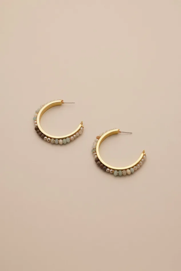 Neutral Stone Hoop Earring Gold Women Lucky Brand Jewelry