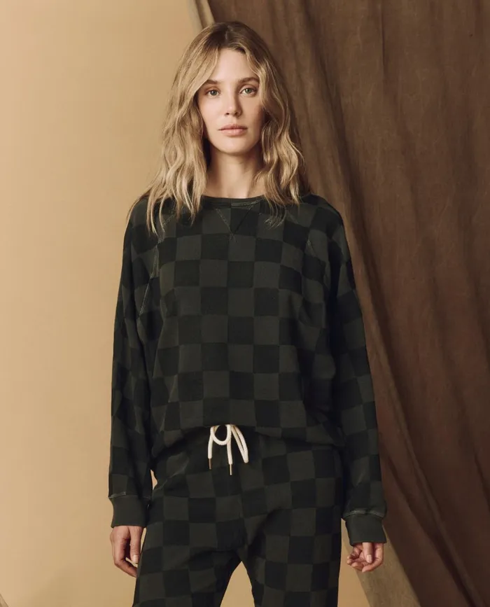 Novelty Tees and Sweats Women The Great The Hand Stamped Slouch Sweatshirt Washed Black With Black Check