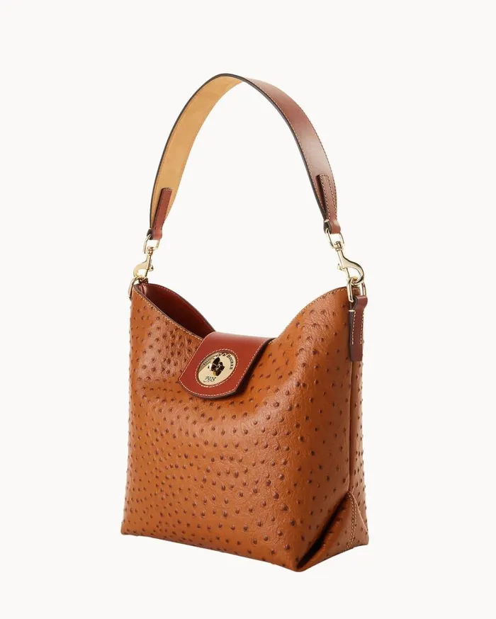 Ostrich Turnlock Sac 30 Caramel Women Dooney and Bourke Shoulder Bags Ostrich Turnlock Sac 30 Caramel Women Dooney and Bourke Shoulder Bags