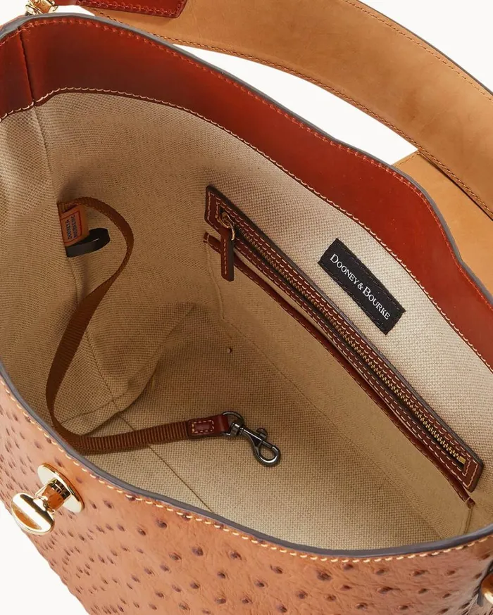 Ostrich Turnlock Sac 30 Caramel Women Dooney and Bourke Shoulder Bags Ostrich Turnlock Sac 30 Caramel Women Dooney and Bourke Shoulder Bags