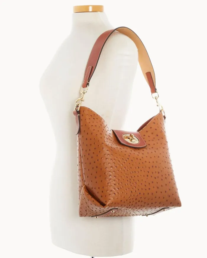 Ostrich Turnlock Sac 30 Caramel Women Dooney and Bourke Shoulder Bags Ostrich Turnlock Sac 30 Caramel Women Dooney and Bourke Shoulder Bags