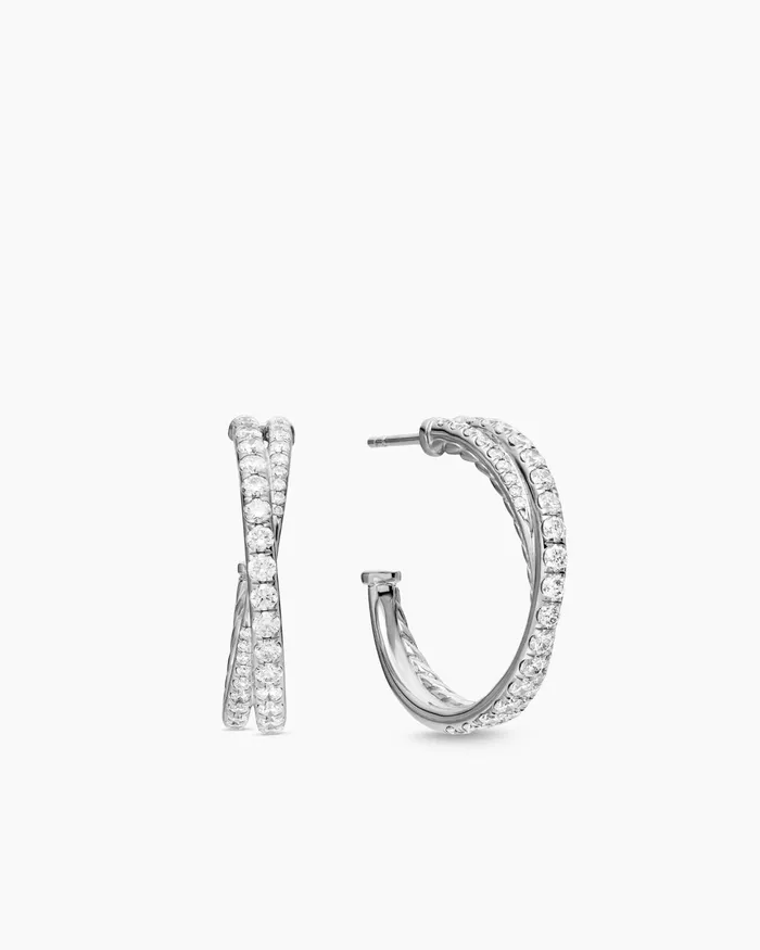 Pav Crossover Hoop Earrings In 18K White Gold With Diamonds 24mm Women David Yurman Hoop Pav Crossover Hoop Earrings In 18K White Gold With Diamonds 24mm Women David Yurman Hoop