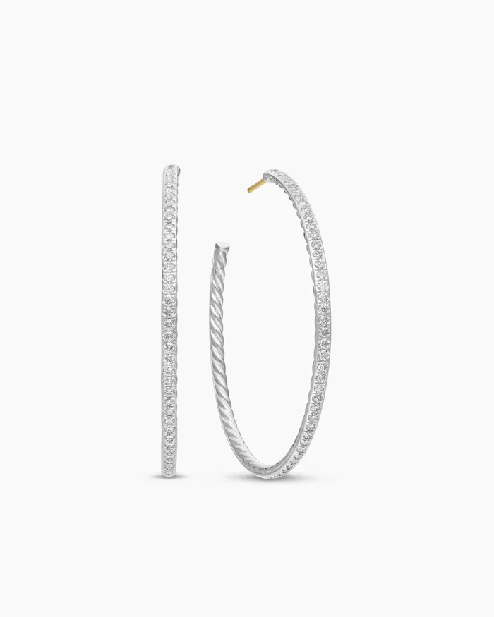 Pav Hoop Earrings In Sterling Silver With Diamonds 503mm Women David Yurman Hoop Pav Hoop Earrings In Sterling Silver With Diamonds 503mm Women David Yurman Hoop