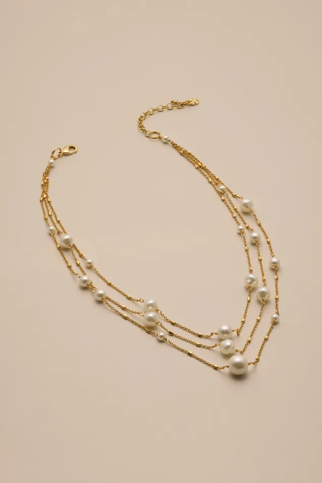 Pearl Layer Necklace Gold Women Lucky Brand Jewelry