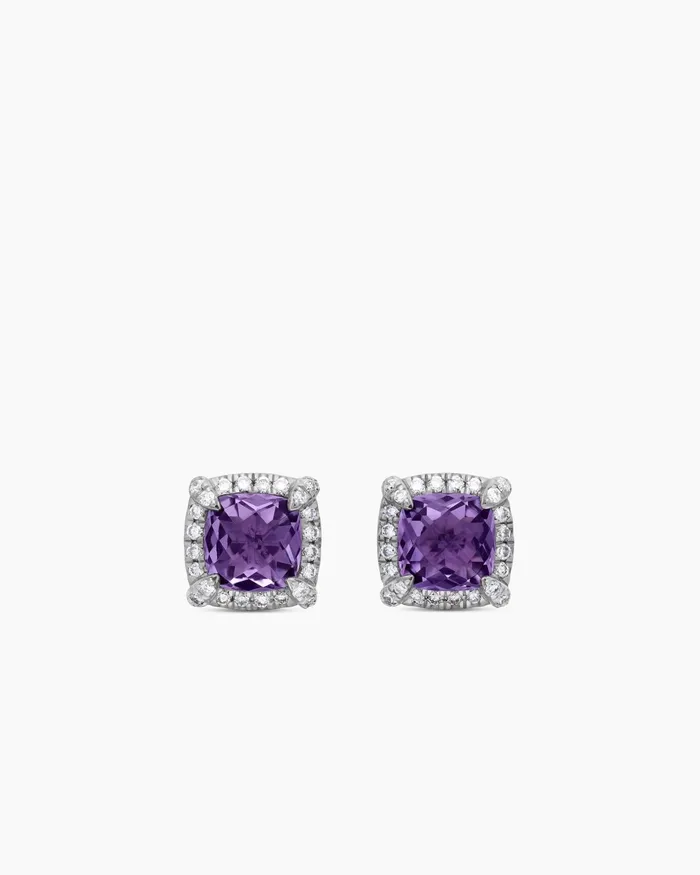 Petite Chatelaine Pav Bezel Stud Earrings In Sterling Silver With Amethyst And Diamonds 5mm Women David Yurman Stud Petite Chatelaine Pav Bezel Stud Earrings In Sterling Silver With Amethyst And Diamonds 5mm Women David Yurman Stud