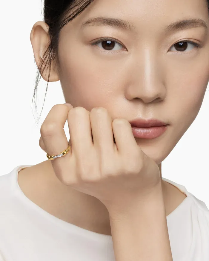 Petite Helena Wrap Band Ring In 18K Yellow Gold With Diamonds 4mm Women David Yurman Band Petite Helena Wrap Band Ring In 18K Yellow Gold With Diamonds 4mm Women David Yurman Band