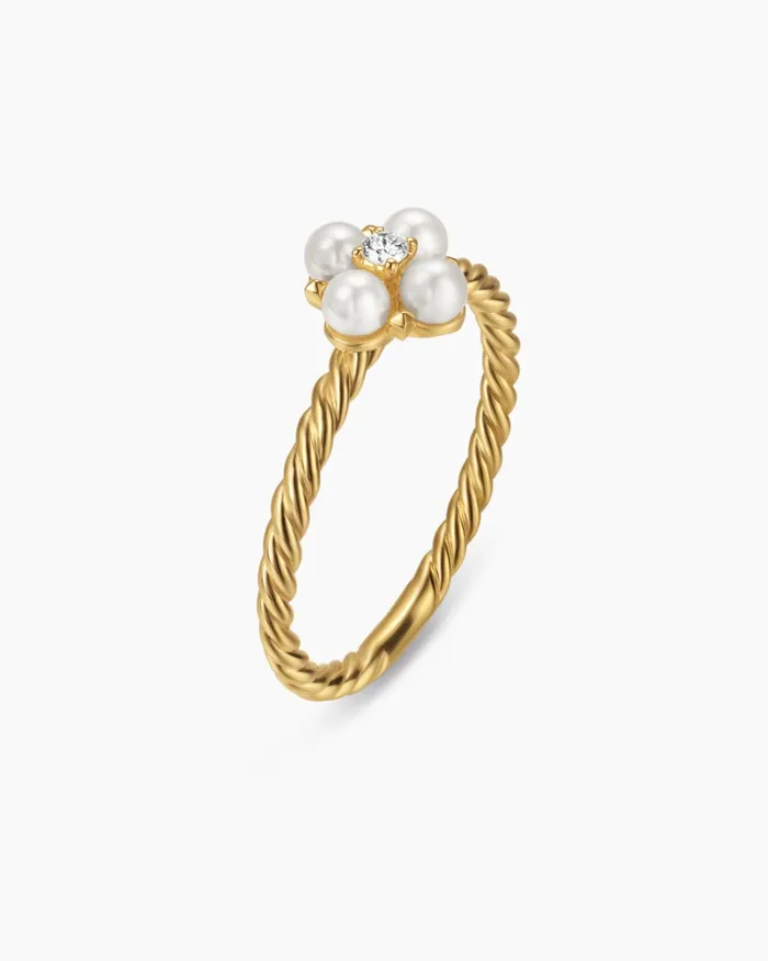Petite Modern Renaissance Pearl Ring In 18K Yellow Gold With Diamond 79mm Women David Yurman Petite Petite Modern Renaissance Pearl Ring In 18K Yellow Gold With Diamond 79mm Women David Yurman Petite